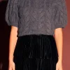 ENDLESS ROSE Tops*- Pearl Trim Cable Knit Top CHARCOAL