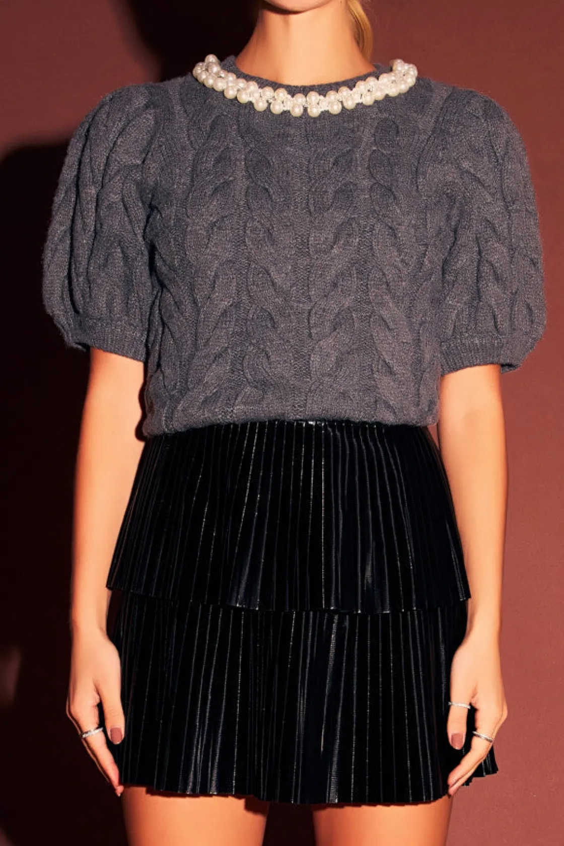 endless_rose__pearl_trim__0-2.webp ENDLESS ROSE Tops*- Pearl Trim Cable Knit Top CHARCOAL