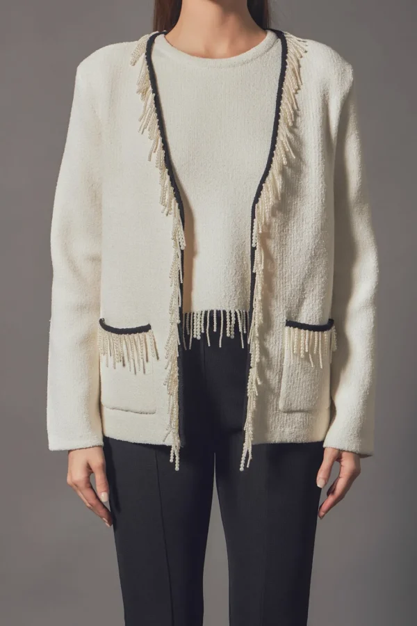 ENDLESS ROSE Jackets & Coats | Tops*- Pearl Trim Knit Cardigan CREAM