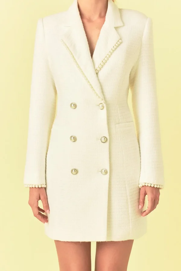 ENDLESS ROSE White Dresses | Tweed Dresses*- Pearl Trim Blazer Dress WHITE