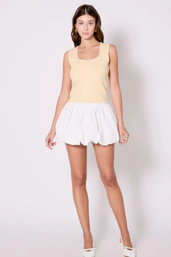ENDLESS ROSE Tops*- Pearl Trim Knit Tank Top