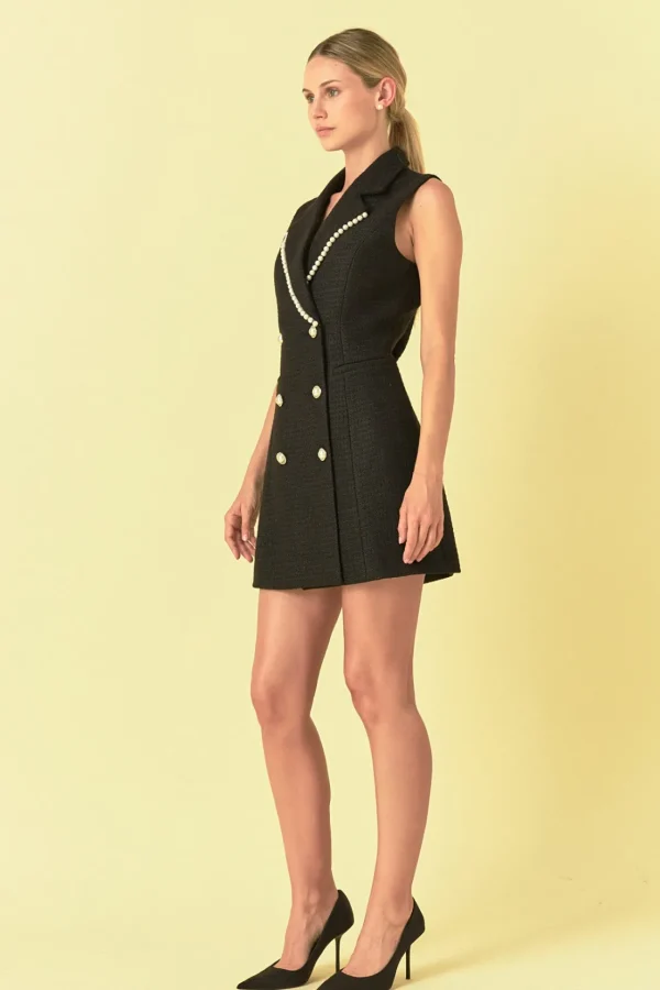 ENDLESS ROSE Tweed Dresses | Tops*- Pearl Trim Sleeveless Dress BLACK