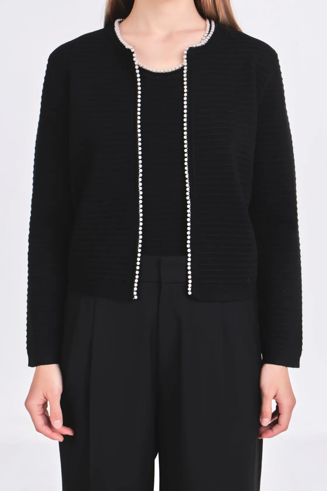 endless_rose__pearl_trim__10-1.webp ENDLESS ROSE Matching Sets | Jackets & Coats*- Pearl Trim Knit Cardigan