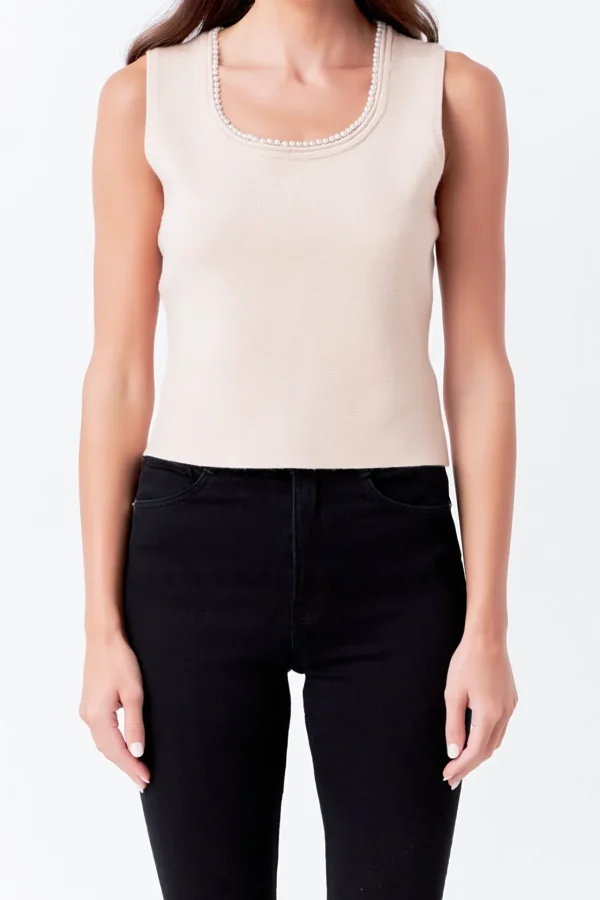 ENDLESS ROSE Tops*- Pearl Trim Knit Tank Top