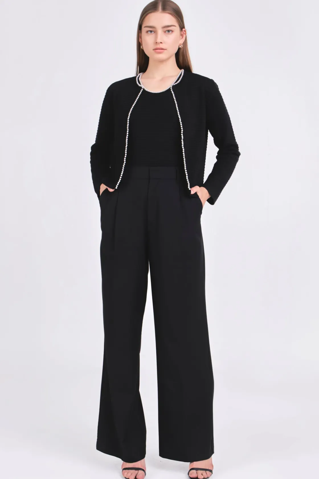 endless_rose__pearl_trim__11-1.webp ENDLESS ROSE Matching Sets | Jackets & Coats*- Pearl Trim Knit Cardigan