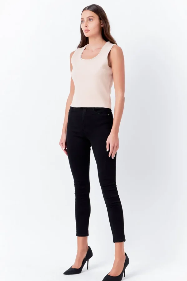 ENDLESS ROSE Tops*- Pearl Trim Knit Tank Top