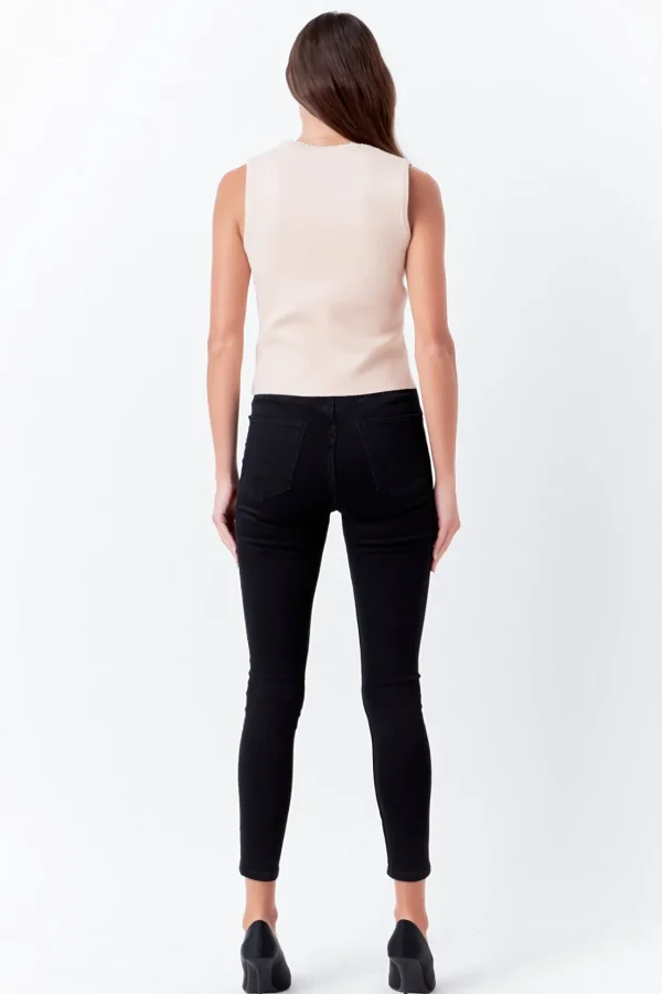 ENDLESS ROSE Tops*- Pearl Trim Knit Tank Top