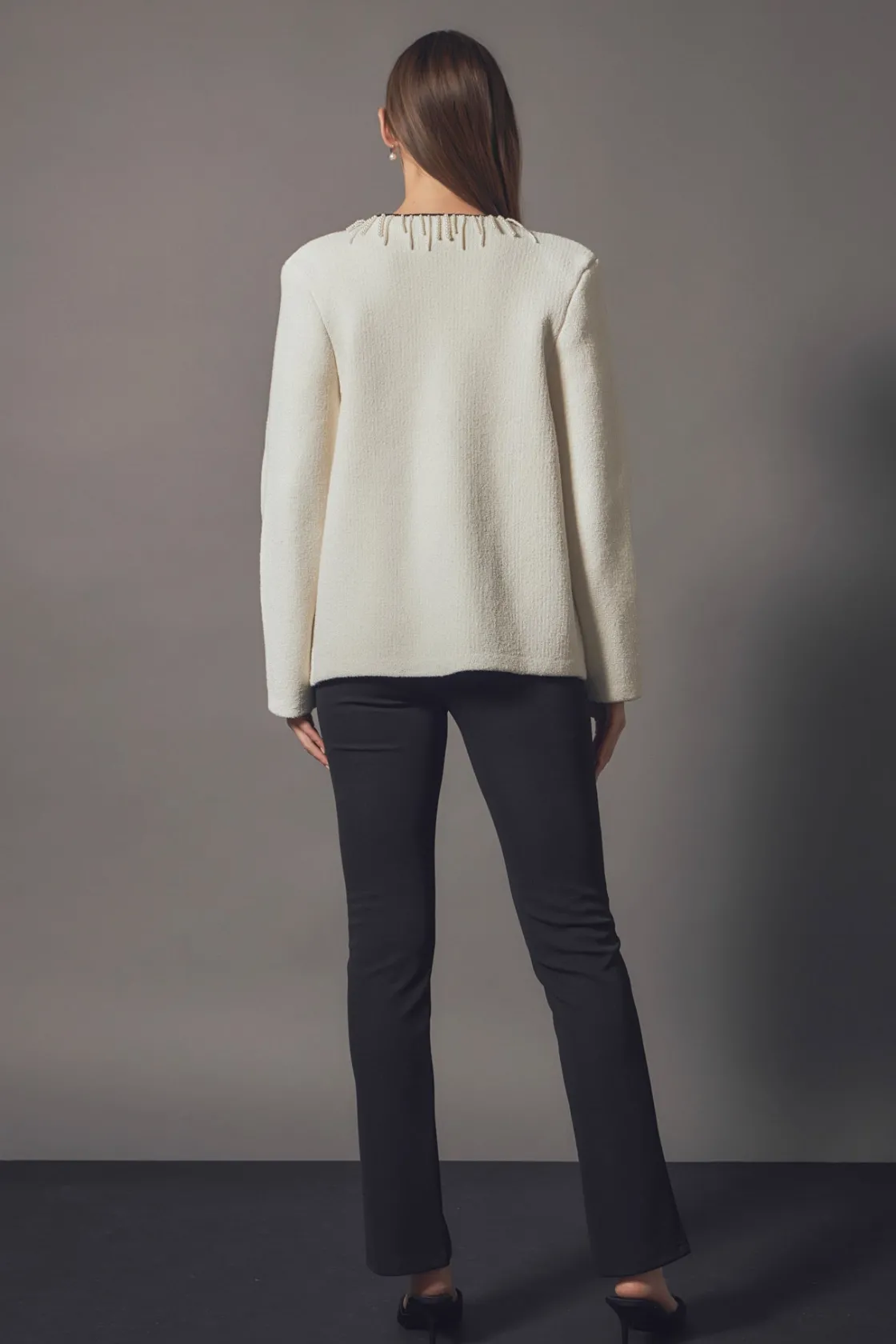endless_rose__pearl_trim__2-3.webp ENDLESS ROSE Jackets & Coats | Tops*- Pearl Trim Knit Cardigan CREAM