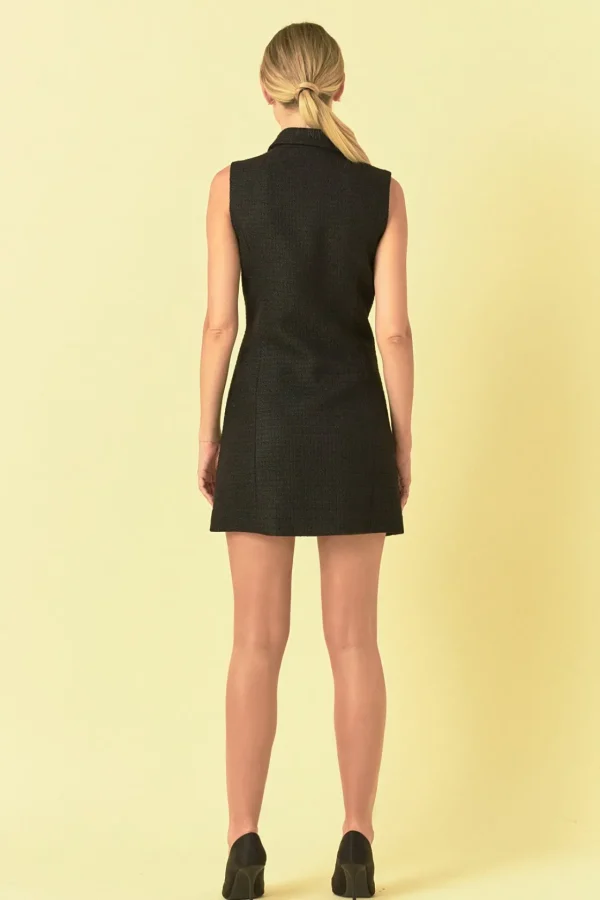 ENDLESS ROSE Tweed Dresses | Tops*- Pearl Trim Sleeveless Dress BLACK