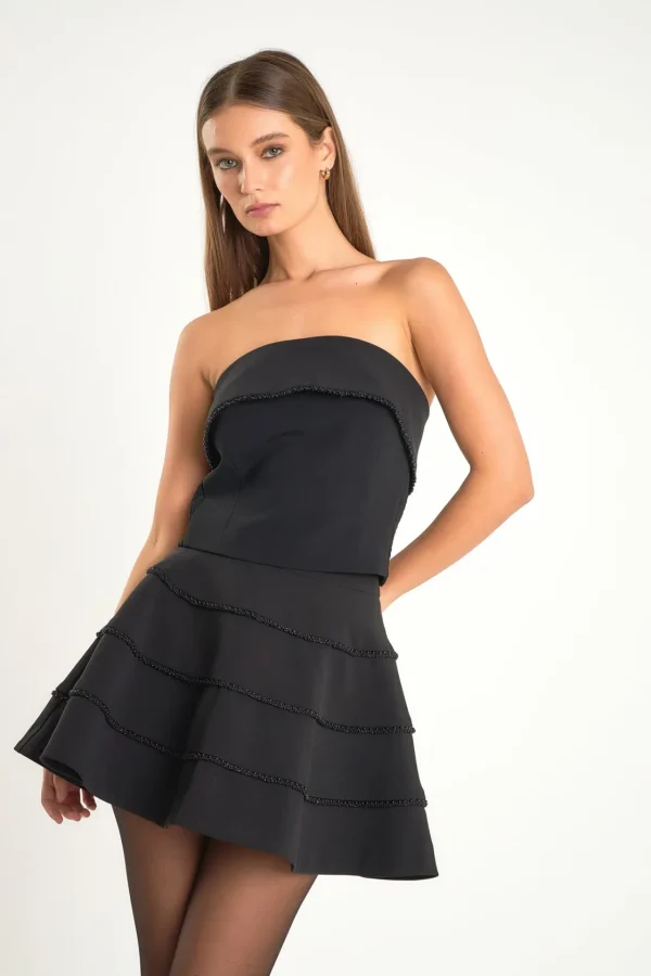 ENDLESS ROSE Tops*- Pearl Trim Top BLACK