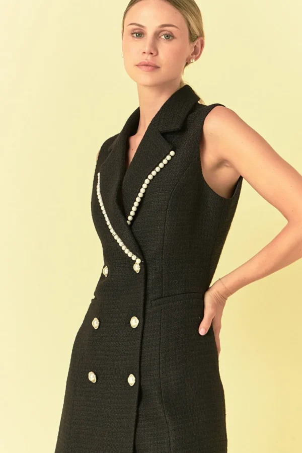 ENDLESS ROSE Tweed Dresses | Tops*- Pearl Trim Sleeveless Dress BLACK