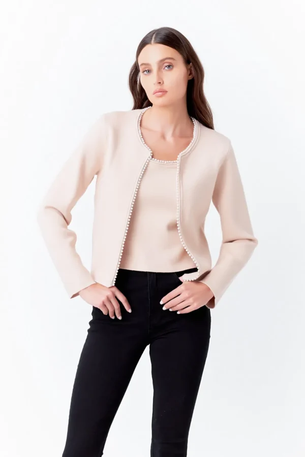 ENDLESS ROSE Matching Sets | Jackets & Coats*- Pearl Trim Knit Cardigan