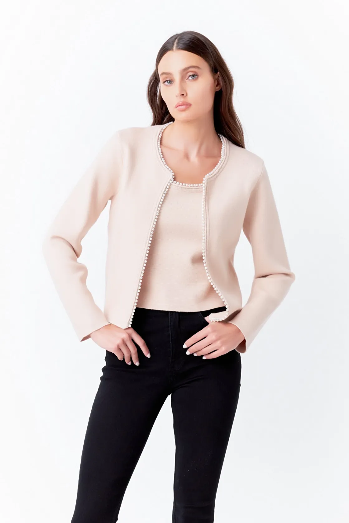 endless_rose__pearl_trim__4-2.webp ENDLESS ROSE Matching Sets | Jackets & Coats*- Pearl Trim Knit Cardigan