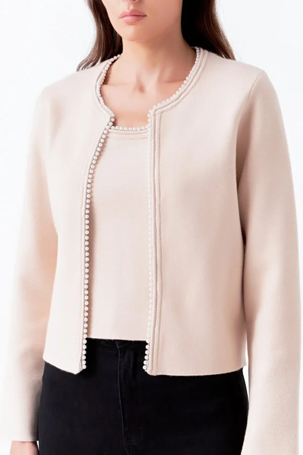 ENDLESS ROSE Matching Sets | Jackets & Coats*- Pearl Trim Knit Cardigan