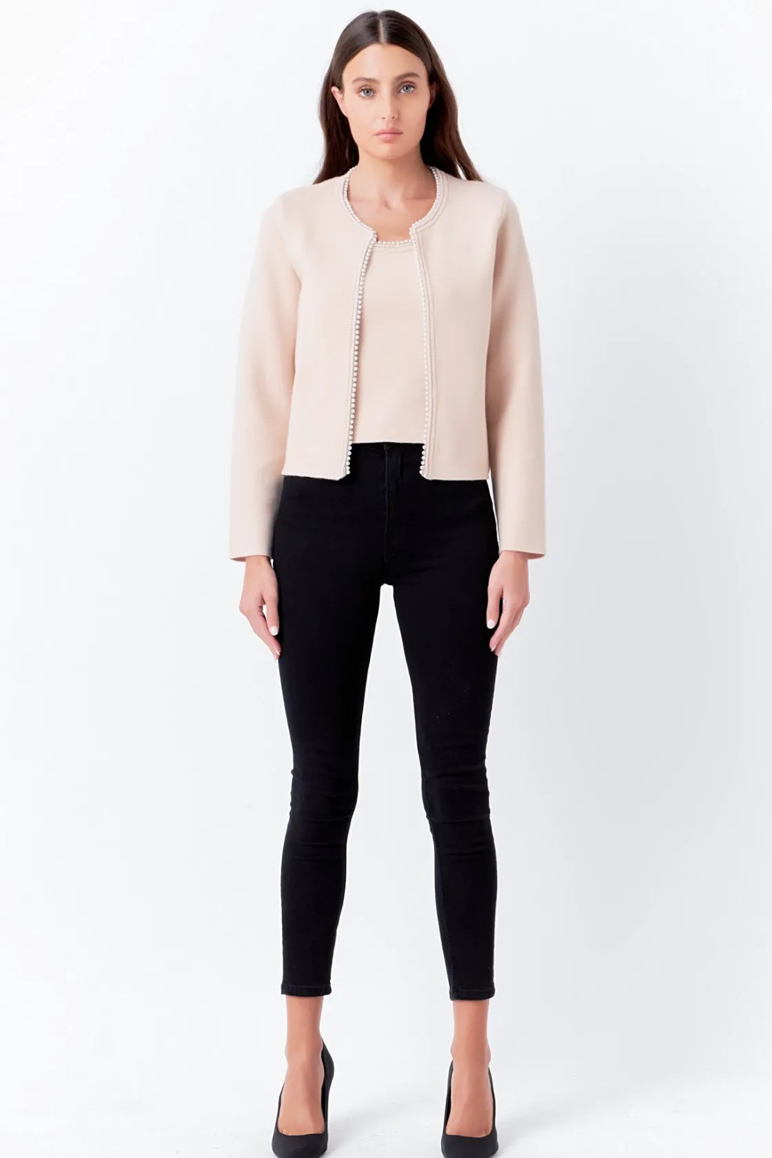 endless_rose__pearl_trim__6-1.webp ENDLESS ROSE Matching Sets | Jackets & Coats*- Pearl Trim Knit Cardigan