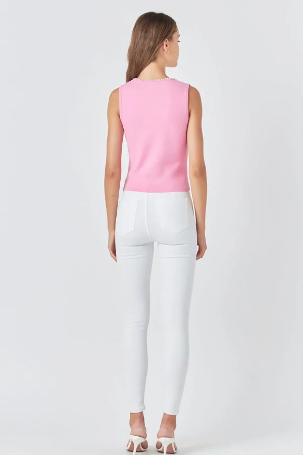 ENDLESS ROSE Tops*- Pearl Trim Knit Tank Top