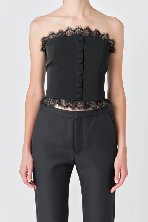 ENDLESS ROSE Matching Sets | Tops*- Peekaboo Laced Corset Top JETBLACK