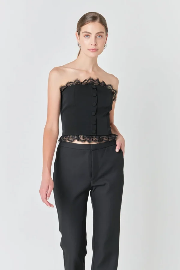 ENDLESS ROSE Matching Sets | Tops*- Peekaboo Laced Corset Top JETBLACK