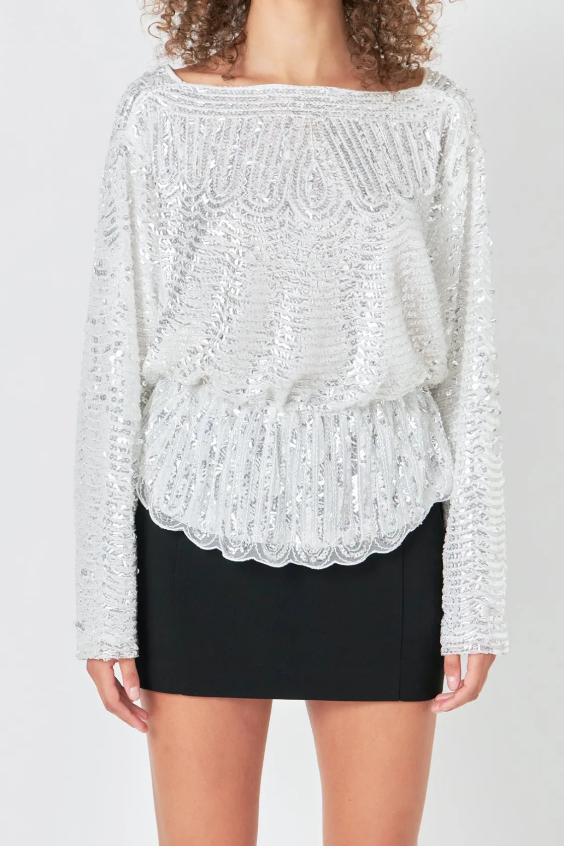 endless_rose__peplum_sequ_0.webp ENDLESS ROSE Tops*- Peplum Sequins Top SILVER
