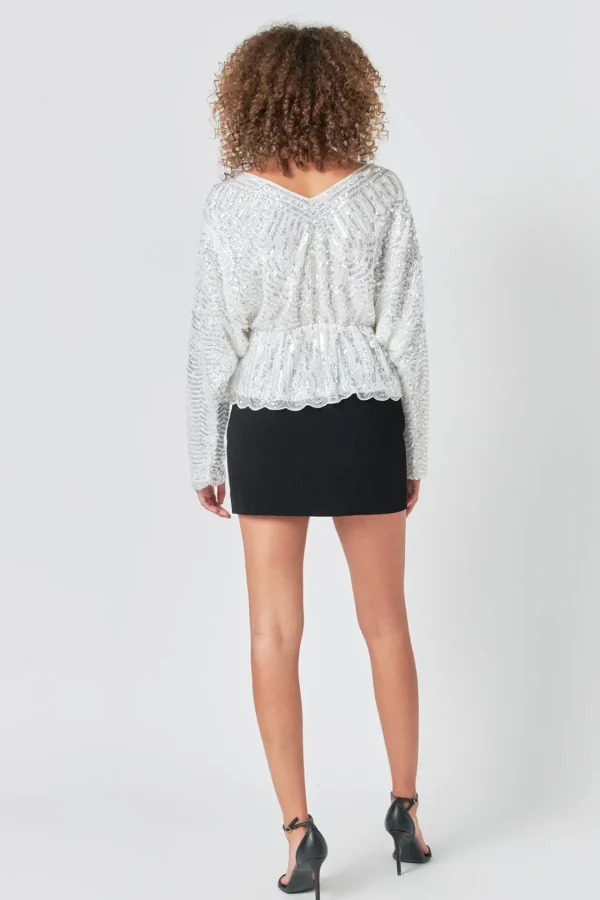 ENDLESS ROSE Tops*- Peplum Sequins Top SILVER