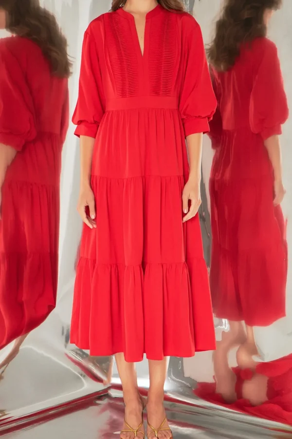 ENDLESS ROSE Tops*- Pin Tuck Dress RED