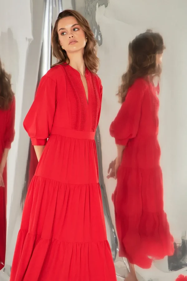 ENDLESS ROSE Tops*- Pin Tuck Dress RED