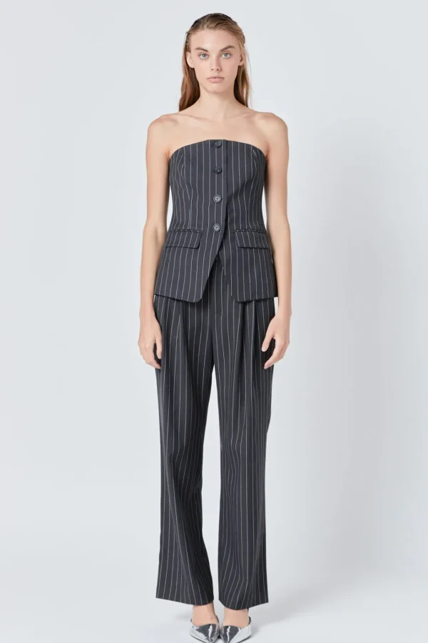 ENDLESS ROSE Matching Sets | Pants*- Pinstriped High Waisted Trouser CHARCOAL