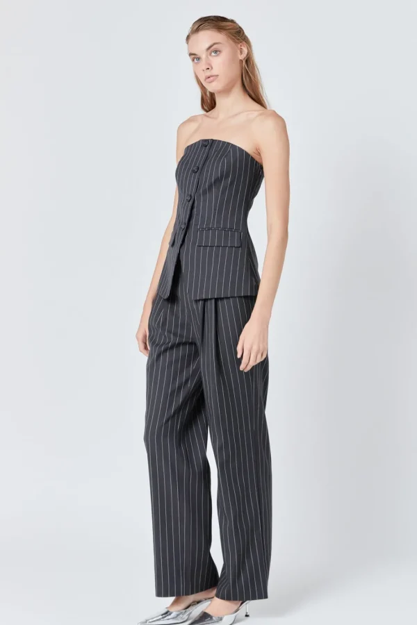 ENDLESS ROSE Matching Sets | Pants*- Pinstriped High Waisted Trouser CHARCOAL