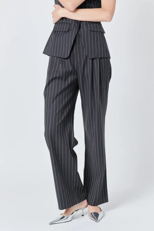 ENDLESS ROSE Matching Sets | Pants*- Pinstriped High Waisted Trouser CHARCOAL