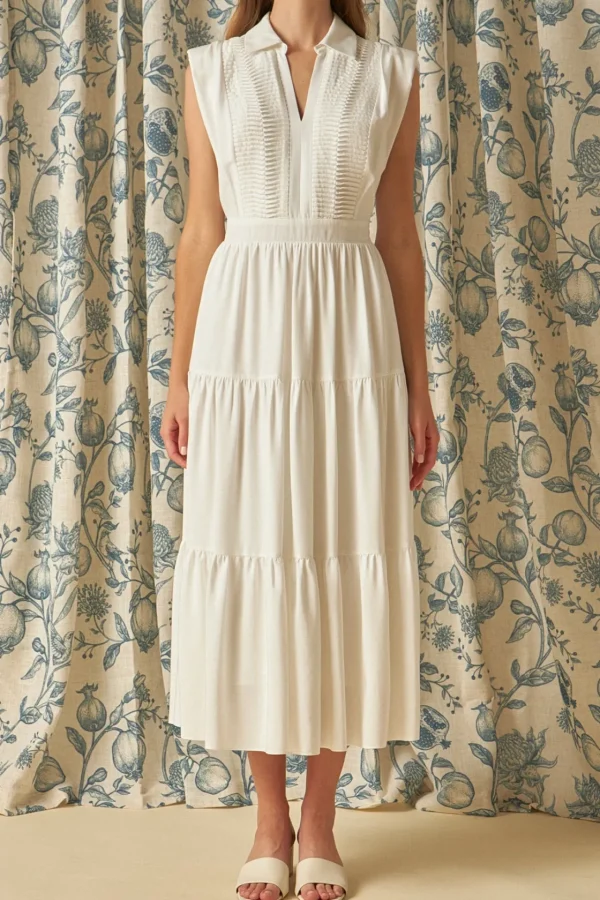 ENDLESS ROSE Tops*- Pintuck Details Sleeveless Midi Dress
