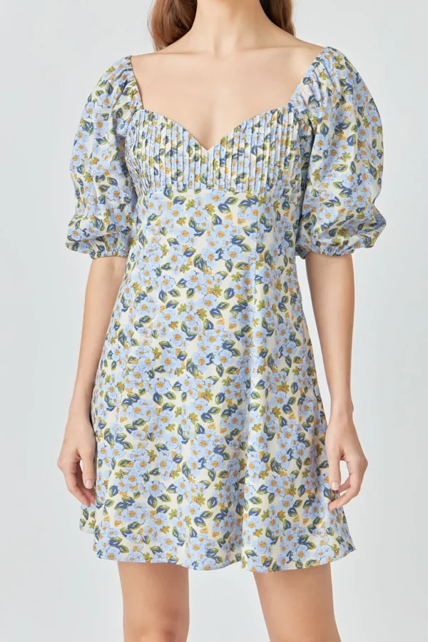 ENDLESS ROSE Tops*- Pintuck Mini Dress BLUEMULTI