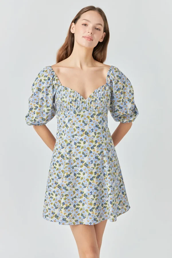 ENDLESS ROSE Tops*- Pintuck Mini Dress BLUEMULTI