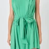 ENDLESS ROSE Tops*- Pintuck Shoulder Belted Mini Dress KELLYGREEN