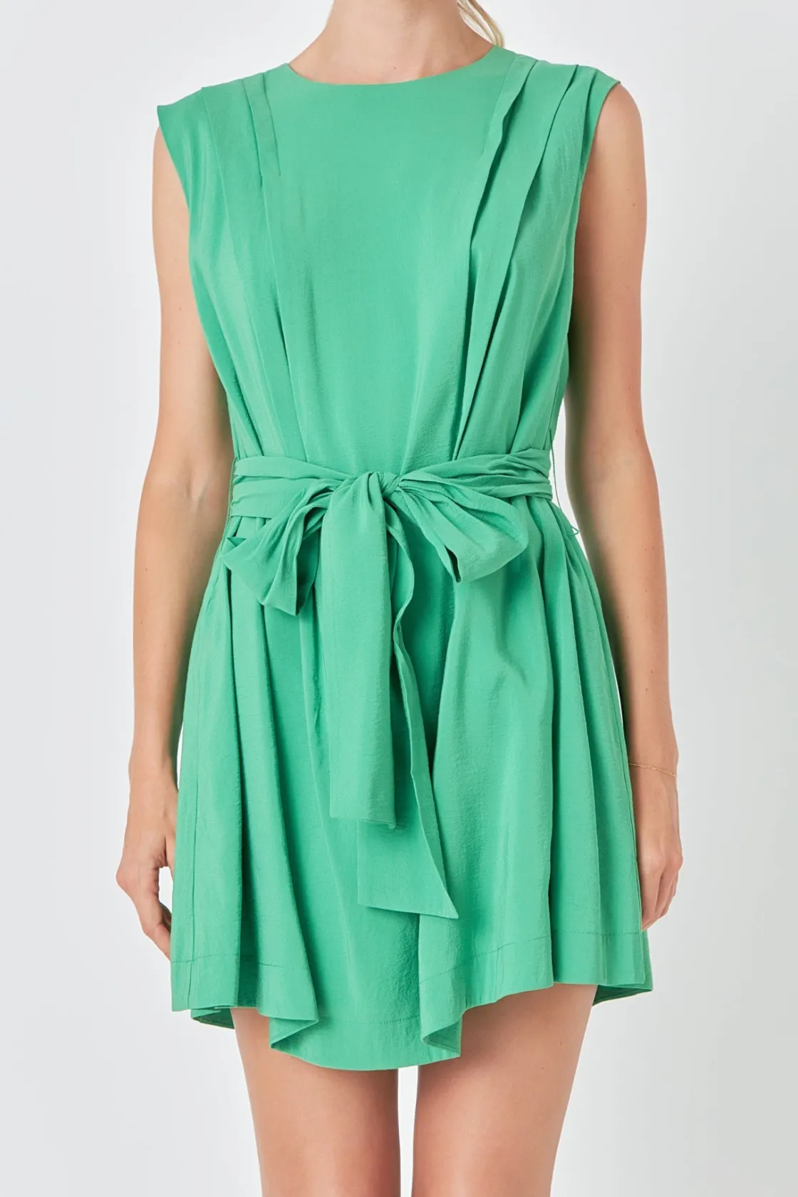 endless_rose__pintuck_sho_0.webp ENDLESS ROSE Tops*- Pintuck Shoulder Belted Mini Dress KELLYGREEN