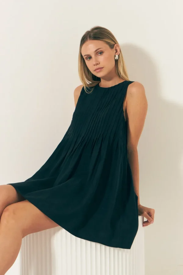 ENDLESS ROSE Tops*- Pintuck Voluminous Mini Dress BLACK