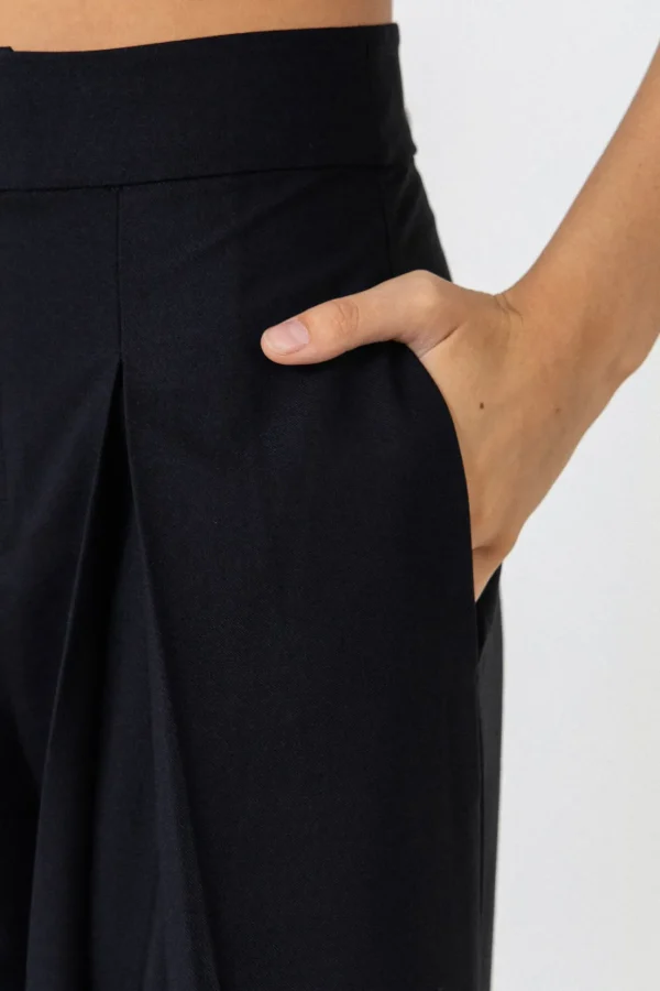 ENDLESS ROSE Pants*- Pleated Detail Wide Pants BLACK