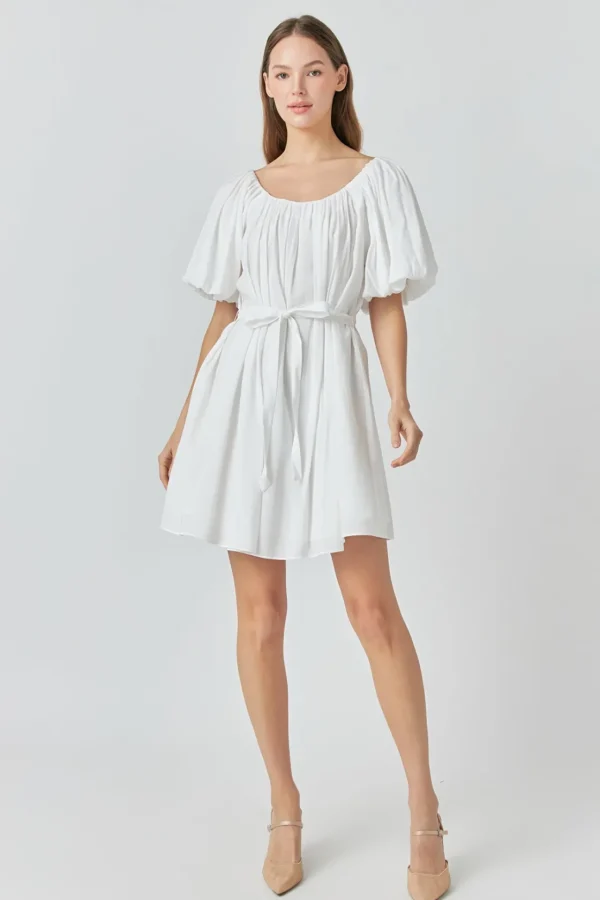 ENDLESS ROSE White Dresses | Tops*- Pleated Detail Puff Sleeve Mini Dress