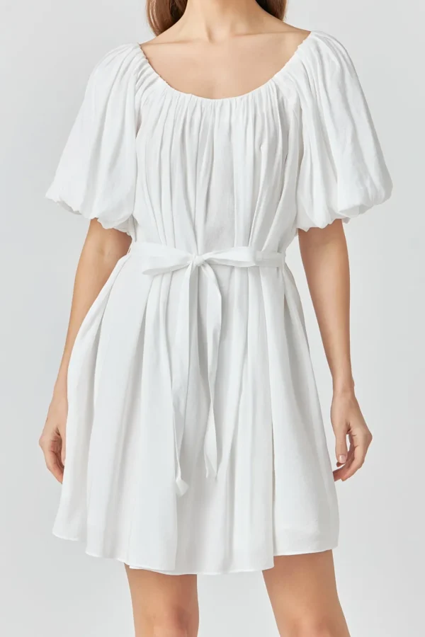 ENDLESS ROSE White Dresses | Tops*- Pleated Detail Puff Sleeve Mini Dress