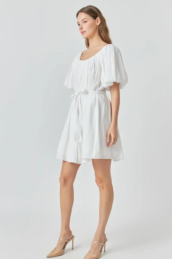 ENDLESS ROSE White Dresses | Tops*- Pleated Detail Puff Sleeve Mini Dress