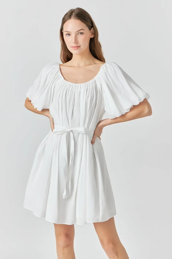 ENDLESS ROSE White Dresses | Tops*- Pleated Detail Puff Sleeve Mini Dress