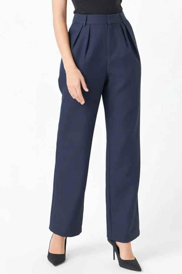 ENDLESS ROSE Matching Sets | Tops*- Pleated High Waist Trousers NAVY