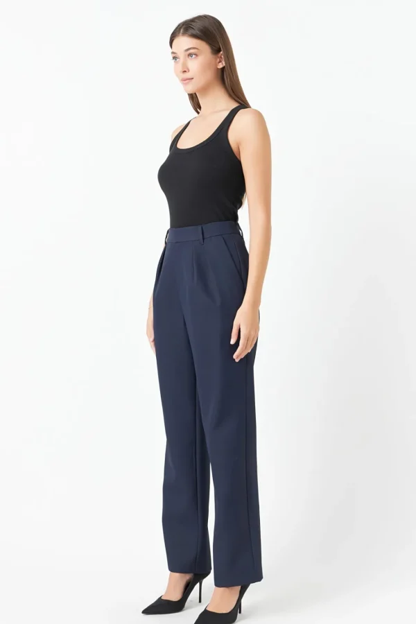 ENDLESS ROSE Matching Sets | Tops*- Pleated High Waist Trousers NAVY