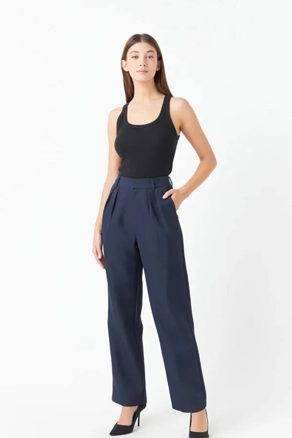 ENDLESS ROSE Matching Sets | Tops*- Pleated High Waist Trousers NAVY