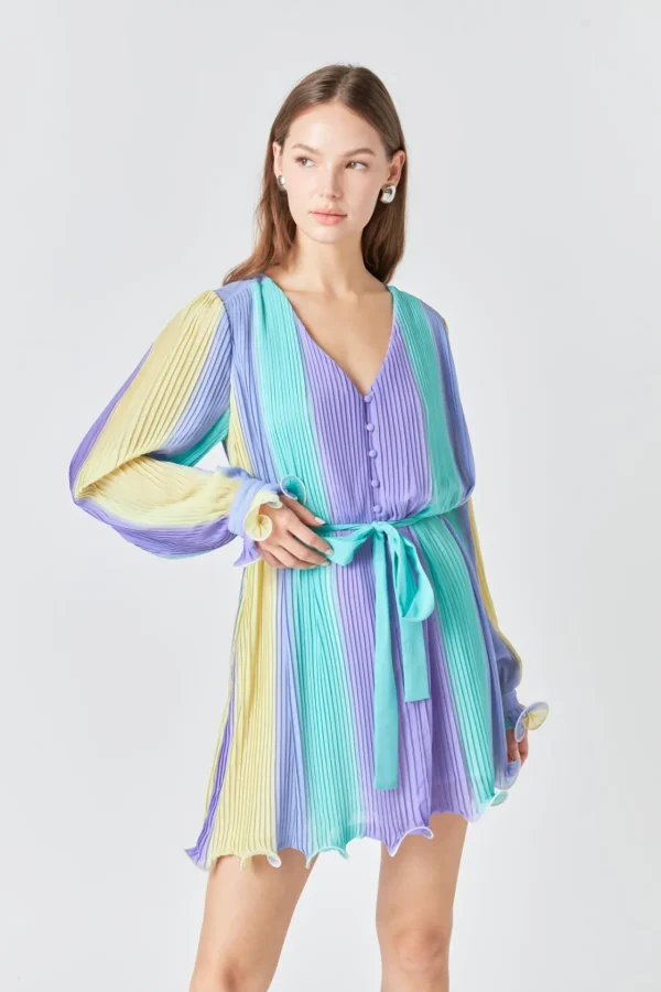 ENDLESS ROSE Tops*- Pleated Mini Dress MULTI