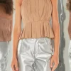 ENDLESS ROSE Tops*- Pleated Peplum Top TAN