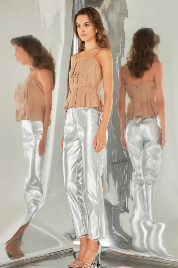 ENDLESS ROSE Tops*- Pleated Peplum Top TAN
