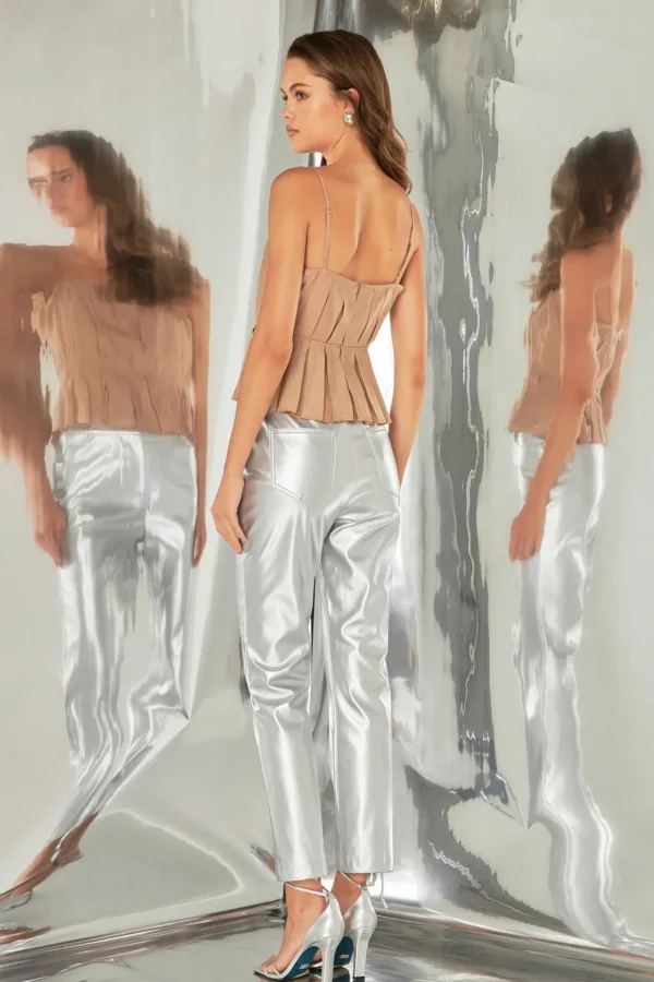 ENDLESS ROSE Tops*- Pleated Peplum Top TAN