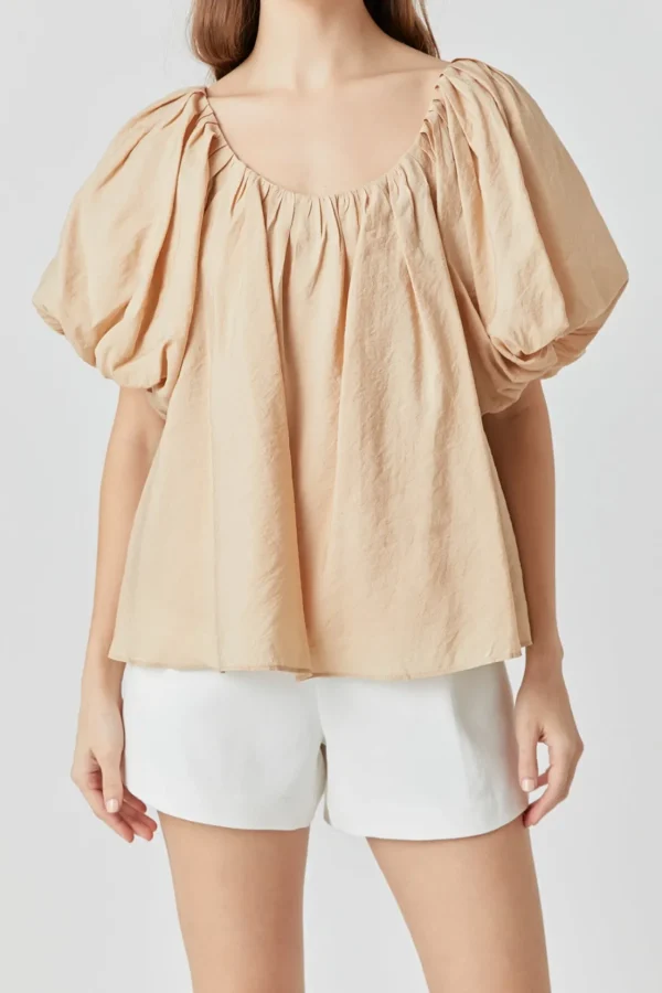 ENDLESS ROSE Tops*- Pleated Puff Sleeve Top