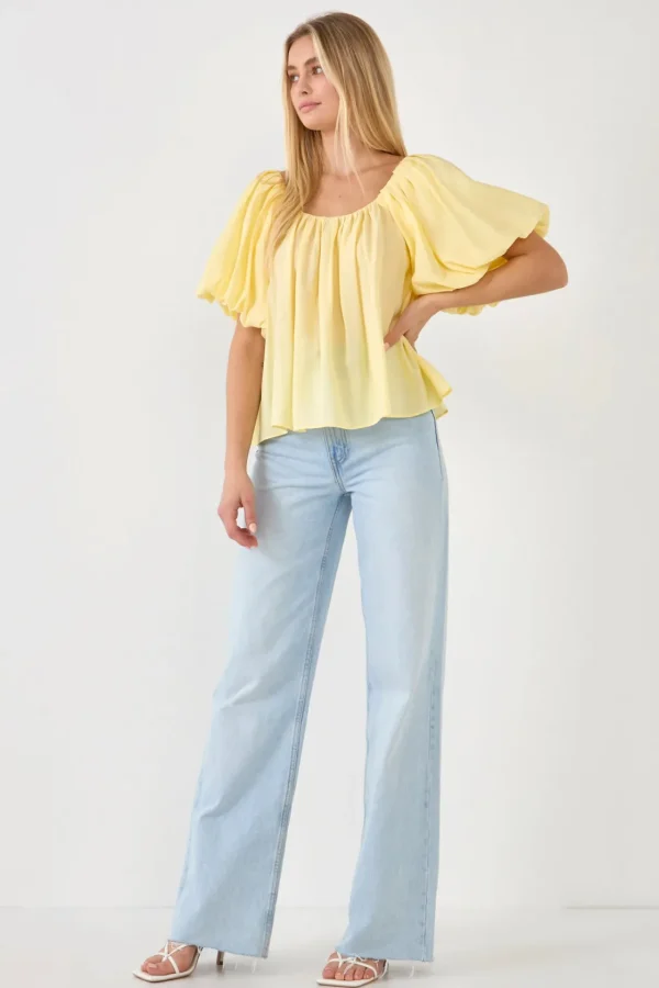 ENDLESS ROSE Tops*- Pleated Puff Sleeve Top