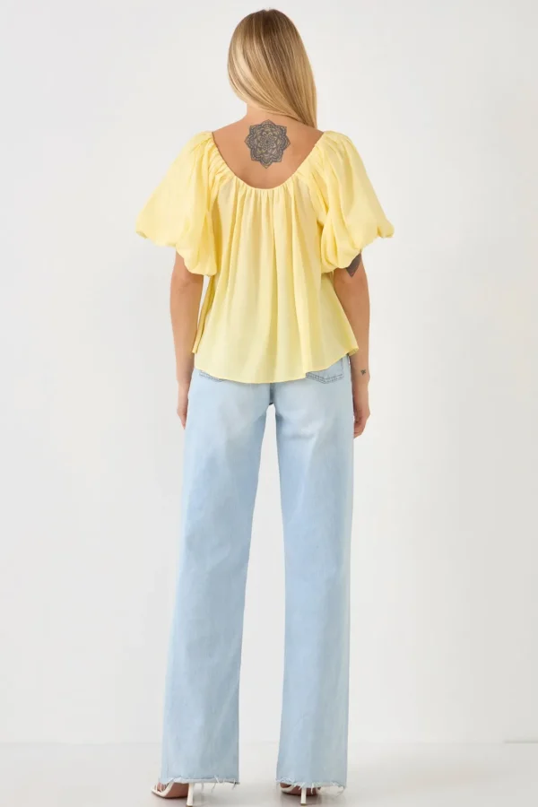 ENDLESS ROSE Tops*- Pleated Puff Sleeve Top